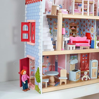 KidKraft Chelsea Doll Cottage Wooden Dollhouse with 16 Accessories, Working Shutters, for 5-Inch Dolls
