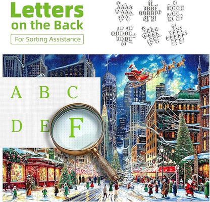 Blueforest Christmas Jigsaw Puzzle 1000 Pieces for Adults - 27.5x19.7 Inches City Night Scene with Santa Sleigh, Challenging Fun Adult Puzzles Home Decor