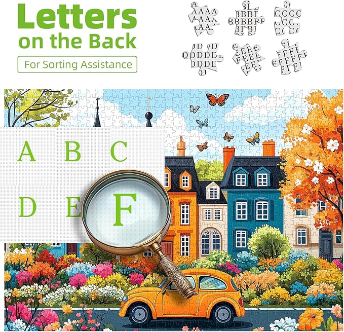 Colorful City Street Jigsaw Puzzles for Adults 500 Pieces Spring Vintage Car and Flower Garden Scene Puzzle Family Challenging Funny Puzzle Perfect for Game Nights(21"x15")