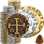 Large Pirate Coins - 102 Bronze, Silver & Gold Treasure Coin Set - Metal Replica Spanish Doubloons for for Pirate Party Decorations & Favors, Tokens, Cosplay - Pirate Treasure Chest - M, L, XL Sizes