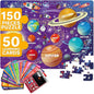 QUOKKA Puzzles for Kids Ages 8-10 - 150 Pcs Jigsaw Puzzles for 6-8 Year Olds - 400+ Facts on 50 Double-Sided Flashcards - Learn Space Education Activity Gift - Shaped Puzzle for Toddlers 4-6