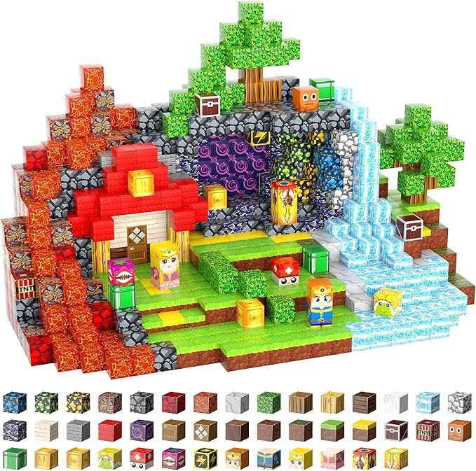 Magnetic Blocks, 200-Piece 0.8in Build Knight&Princess Magnet Game Set, Stacking Building Blocks Cubes Magnets for Kids, STEM Sensory Creative Toys Games for Toddler Boys & Girls 676