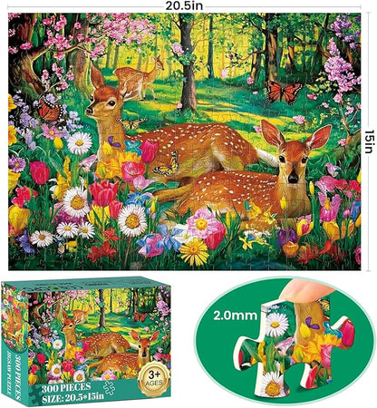 300 Piece Puzzles for Adults,Forest Deer Jigsaw Puzzle 300 Pieces,Interlock Perfectly Letter on Back No Dust,Fun and Challenging Puzzle for Family Time,Relaxing Gift for Adults,Kids,Seniors,20.5 x15in
