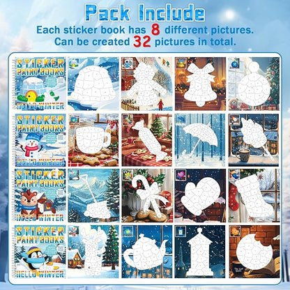 6Pcs Hello Winter Paint by Sticker Books for Kids Ages 4-8 Sticker by Number Books Activity Book for Kids Ages 3-5 Sticker Puzzle Book Xmas Craft Art Toddler Girl Gift with Snowman Penguin 48 Pictures