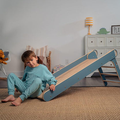 Avenlur Indoor Folding Slip and Slide for Kids - Easy Set Up, Easy to Store Playset, Safe Toy for Toddlers, Foldable Wooden Large First Slide with Extra Long Slipping Slope Ages 1.5-4 Years (Blue)