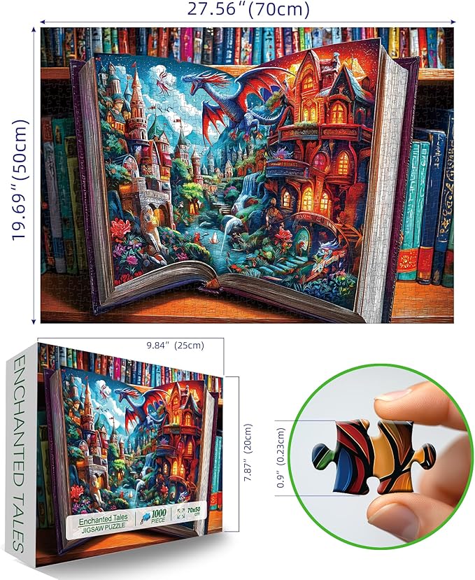 Magical Storybook Jigsaw Puzzles 1000 Pieces Fantasy World Landscape Puzzles for Adults 1000 Pieces with Letters on Back Hard Colorful Impossible Difficult Challenging Family Puzzle (27.5"X19.6")
