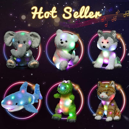 Hopearl LED Musical Stuffed Kitty Light up Singing Plush Cat Adjustable Volume Lullaby Animated Soothe Birthday Gifts for Kids Toddler Girls, Grey, 13.5''