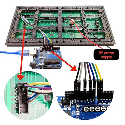 EEEEE P10 Red LED Panel Display Large Size 32cm X 16cm, 512 pcs of LED, Each Individual addressable, Controlled by Uno r3 with Arduino IDE.