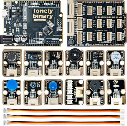 TinkerBlock UNO R3 Starter Kit with 12 Plug-in Sensor Modules, ATmega328P, Extension Board, Compatible with Arduino IDE, STEM & Electronics Learning-No Wiring Needed- Video Tutorials