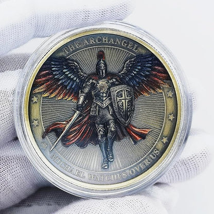 Archangel Michael Challenge Coin Religious Art Collectible with Inspirational Scripture Psalm 91:10 – 11 (Single Coin)