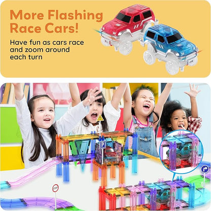 PicassoTiles 2pcs Magnetic Toy Car Set Highly Detailed Compatible with Magnet Race Track STEM Truck Replacement Accessories Educational Construction Building Kits for Toddlers Boys & Girls Ages 3+