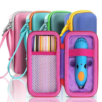 co2CREA Hard Case for 3Doodler Start+ Essentials (2024) 3D Pen Set - Storage Organizer with Custom Slots for Art Activity Set, Printing Filament Refill and USB Charger, Purple Case + Rose Red Zipper