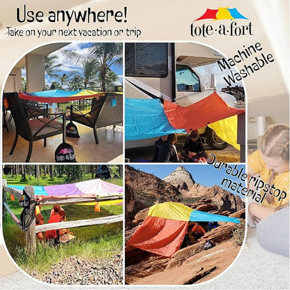 Tote a Fort Earthy XL Blanket Fort Building Kit for Kids, 4 Blanket TOTEAFORT Toy, Make a Portable Playhouse, Play Tent Boy and Girl Indoor Outdoor Build Set, STEM Children Toy, Ages 4, 8, 12 +