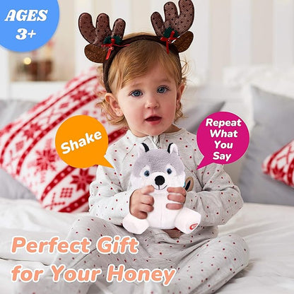 Hopearl Talking Husky Repeats What You Say Shaking Head Electric Interactive Animated Toy Speaking Plush Buddy Birthday Festival for Toddlers, 7.5''