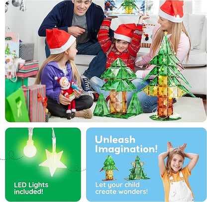 PicassoTiles 106pc Magnetic Tiles LED Light-Up Tree Toy Holiday STEM Toys for Kids Educational Magnet Building Blocks Gift for Toddlers Boys Girls Christmas Montessori Puzzle Play Set Ages 3+ PT106