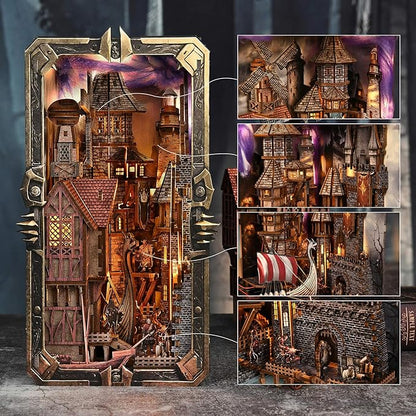 Viking Book Nook Kit - DIY Miniature House Dollhouse Kit for Adults Teens, Booknook Tiny House Bookshelf Insert Decor 3D Wooden Puzzle, Gifts for Family, Friends (Voyage Through The Storm)