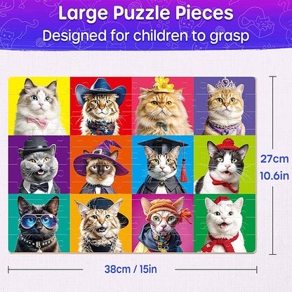 SYNARRY 100 Piece Puzzles for Kids Ages 4-6 6-8, Wooden 100 Piece Puzzle, 4 5 6 7 8 Year Old Puzzles for Kids Ages 4-8, Cat Dog Flower Donut Jigsaw Puzzle for 3+ Years Old Boys Girls