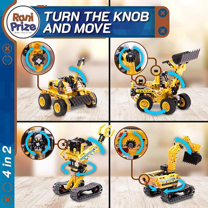 4-in-1 DIY Construction STEM Toy: 603-Piece Excavator Building & Robotics Kit, Educational Engineering Playset for Boys & Girls 8-12, Quality Family Time Popular Gift with Storage Box