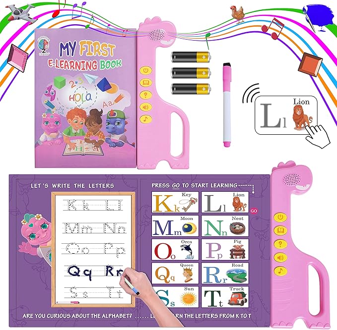 Curious 2 Learn ABC Learning for Toddlers, Busy Book, Speech Therapy, Alphabet Sound Book, Preschool Learning Activities, Letter Tracing, English & Spanish, Educational Toys - Age 3+ Girls / Boys