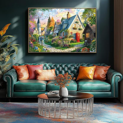 Cottage Village Church 1000 Piece Jigsaw Puzzle for Adults Countryside Scene Puzzle Challenging Beautiful Country Garden Landscape Family Puzzle Perfect for Game Nights (27.55 x 19.68)