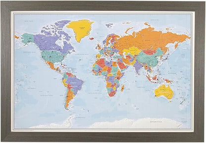 Push Pin Travel Maps - Blue Oceans World - Barnwood Gray Framed Pin Map for Tracking Your Travels - 27.5" x 39.5" - 8 Handcrafted Frame Options - Made in USA - Ideal for Any Traveler