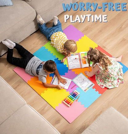 TOYVELT Foam Puzzle Floor Mat for Kids 12x12-16 Interlocking Play Mat Tiles with Colors, Shapes, Alphabet, ABC, Numbers - Educational Large Puzzle Foam Floor Tiles for Crawling
