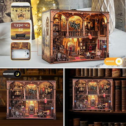 Miniature Book Nook Kit - DIY Tiny House with LED Light and Type-C Port,Ideal Craft Gift for Adults & Teens,Beautiful Bookshelf Décor for All Occasions