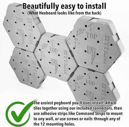 Hexagon Pegboard Tiles, 4.5"x4" Each, 5-Pack, Normal-Sized Holes, Make Custom Designs, Easiest to Mount, Expand Existing Pegboard or Fill in Unused Space, Hexboard (Peony Pink, 4 Inch)