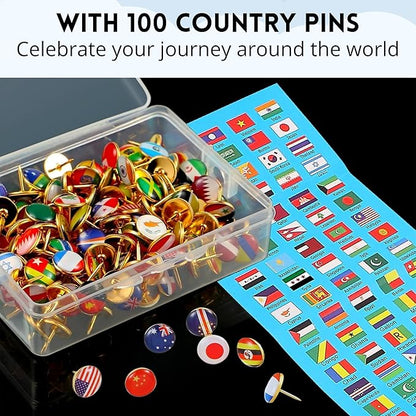 Large Cork Globe 12.6" Tall | World Travel Map with Metallic, Colored & National Flags Push Pins | 3D World Map Pin Board for Home or Office | Unique Gift for Travelers, Couples & Families