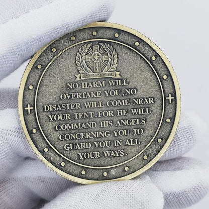 Archangel Michael Challenge Coin Religious Art Collectible with Inspirational Scripture Psalm 91:10 – 11 (Single Coin)