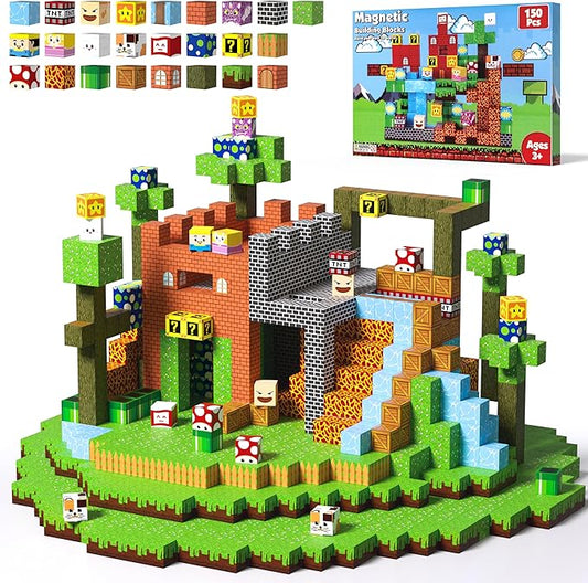 Magnetic Blocks - 150 PCS Magnets Game-Based Building Block for Ages 3,4,5,6,7,8,9,10,11 Kids Birthday Toy Sets Present, Stacking Cubes Construction Gift for Toddlers Boys & Girls, 0.8in