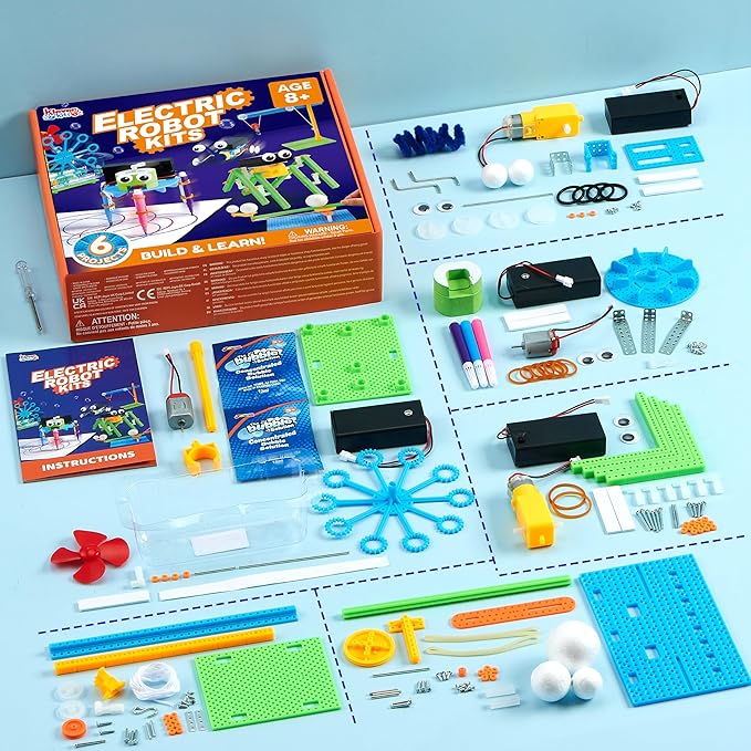 Klever Kits 6 in 1 Electric Robot Kits, Make Your Own Stem Toys for Ages 8-13, Stem Activities Educational Science Kits for Boys and Girls Birthday Gifts
