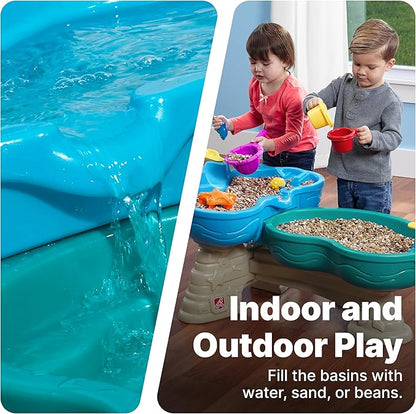 Step2 Spill & Splash Seaway Water Table, Kids Two-Tier Water and Sand Activity Sensory Playset, Comes with Umbrella, Summer Outdoor Toys, 11 Piece Toy Accessories, For Toddles 1.5+ Years Old