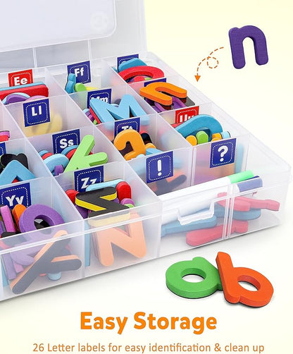 Coogam Magnetic Letters 234 Pcs, Uppercase Lowercase Foam Alphabet ABC Fridge Magnets, Educational Toy Set for Classroom Kids Learning Spelling with Magnetic Board and Storage Box