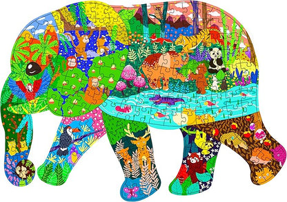 PINU Jigsaw Puzzles for Kids Ages 3-5, 6-8, 8-10, Children Colorful Fun Animal Shaped Puzzle Learning Educational Toys Gifts Games for Boys and Girls (Elephant-200 PCS)