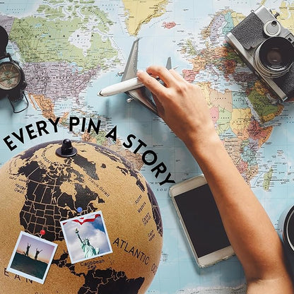 Mini Cork Globe 7.5" Tall | World Travel Map with Metallic & Colored Push Pins | 3D World Map Pin Board for Home or Office | Unique Gift for Travelers, Couples & Families Push Pins Map