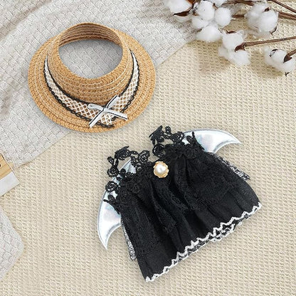 17cm Doll Clothes Set-Adorable Outfits for Dolls-Stylish Accessaries Clothes Dress-Up-Replaceable Clothing Collections, Includes Hat, Top, Skirt(Black-Style E)