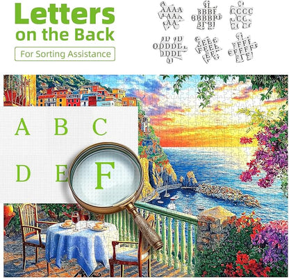 Italy Cinque Terre Jigsaw Puzzles for Adults 1000 Pieces Coastal Village Beautiful Landscape Scenery Sunset View with Letters on Back Hard Impossible Difficult challenging Family Puzzle (27.5"x19.6")