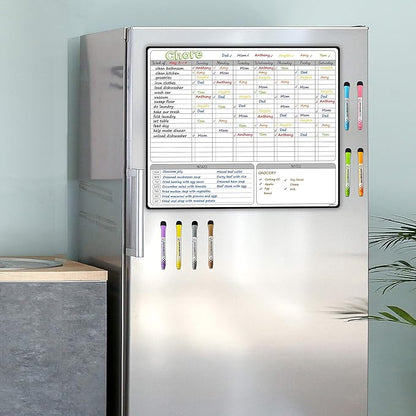 JJPRO Magnetic Dry Erase Chore Chart for Adults:Large Whiteboard16 x19-Chore Chart,Calendar,Meal Board Notes All-in-One,Behavior Chart,Teenagers,White