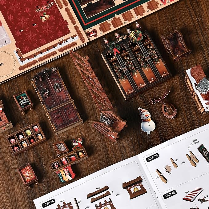 Christmas Shop,Book Nook Kit for Adults: Wooden 3D Puzzle DIY Miniature House Kit Tiny House with Lights and Music，Dollhouse Craft for Adults, Teens & Beginners，Gift for Family, Friends