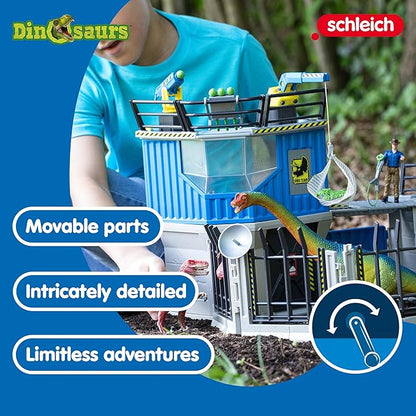 Schleich Dinosaurs - 72PC Large Dinosaur Research Station Playset - Interactive Toy Set with Action Figure and 2 Realistic Movable Dino Figurines for Boys and Girls - Kids Ages 5+ | 41462