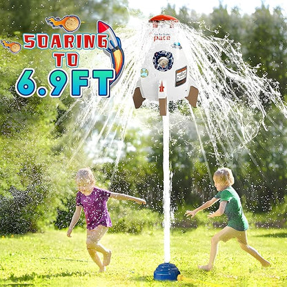 Water Rocket Sprinkler for Kids, Outdoor Sprinkler Rocket Launcher Toy for Backyard, Summer Water Toys for Kids Ages 3-12, Fun Water Powered Rocket Toy (White-1)