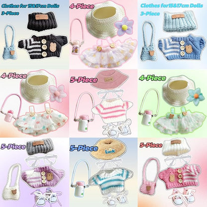 15cm & 17cm Doll Clothes Outfits Set - Premium Dress Up Bundle with Exquisite Accessories | Soft Fabric Fashion Doll Costume for 15-17cm Dolls (Blue Sweater-5)