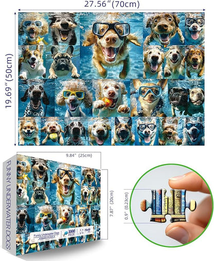 Underwater Dogs Jigsaw Puzzles 1000 Pieces for Adults Funny Cute Dogs Collage Puzzles for Adults 1000 Pieces with Letters on Back Hard Impossible Difficult Challenging Family Puzzle