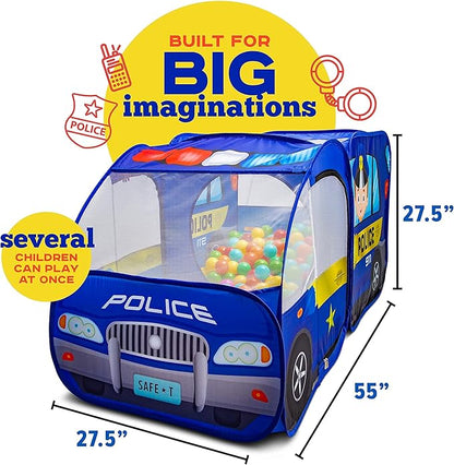Police Car Pop Up Play Tent with Sound Button and Policeman Officer Costume for Kids, Toddlers, Boys, Girls, Indoors & Outdoors – Playhouse for Interactive Fun - Foldable, Quick Setup Pretend Play