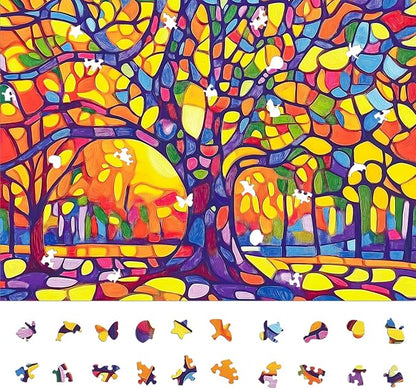 Mosaic Tree Jigsaw Puzzles for Adults 1000 Pieces, Irregularly Shaped Difficult Puzzles Perfect for Game Night, Great Gift Idea, Size 26.65 x 19.25 in
