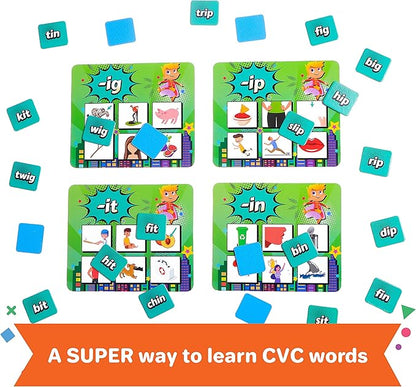 Super Words - CVC Word Builders, Phonics Games, Rhyming Words Game for Kids, Kindergarten Learning Games, Match it Puzzles for Toddlers, Learn to Read Game, CVC Words for Kindergarten Activities