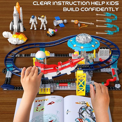 2 in 1 Space Roller Coaster Building Set for Kids 6+, 788PCS STEM Astronaut & Spaceship Toy, Creative Space Station Construction Kit, Birthday for Boys Girls Ages 6-12