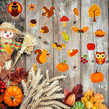 20 PCS Autumn Clings Fall Thick Gel Cling Window Gel Decals Stickers for Kids, Toddlers and Adults Home Airplane Classroom Nursery Autumn Fall Thanksgiving Party Supplies Decorations (Thanksgiving)