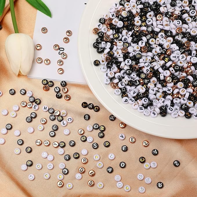 1900Pcs 7 Colors Round Letter Beads 4×7mm Acrylic Alphabet Beads with 1 Roll Elastic String for Bracelet Necklace Jewelry Making Supplies